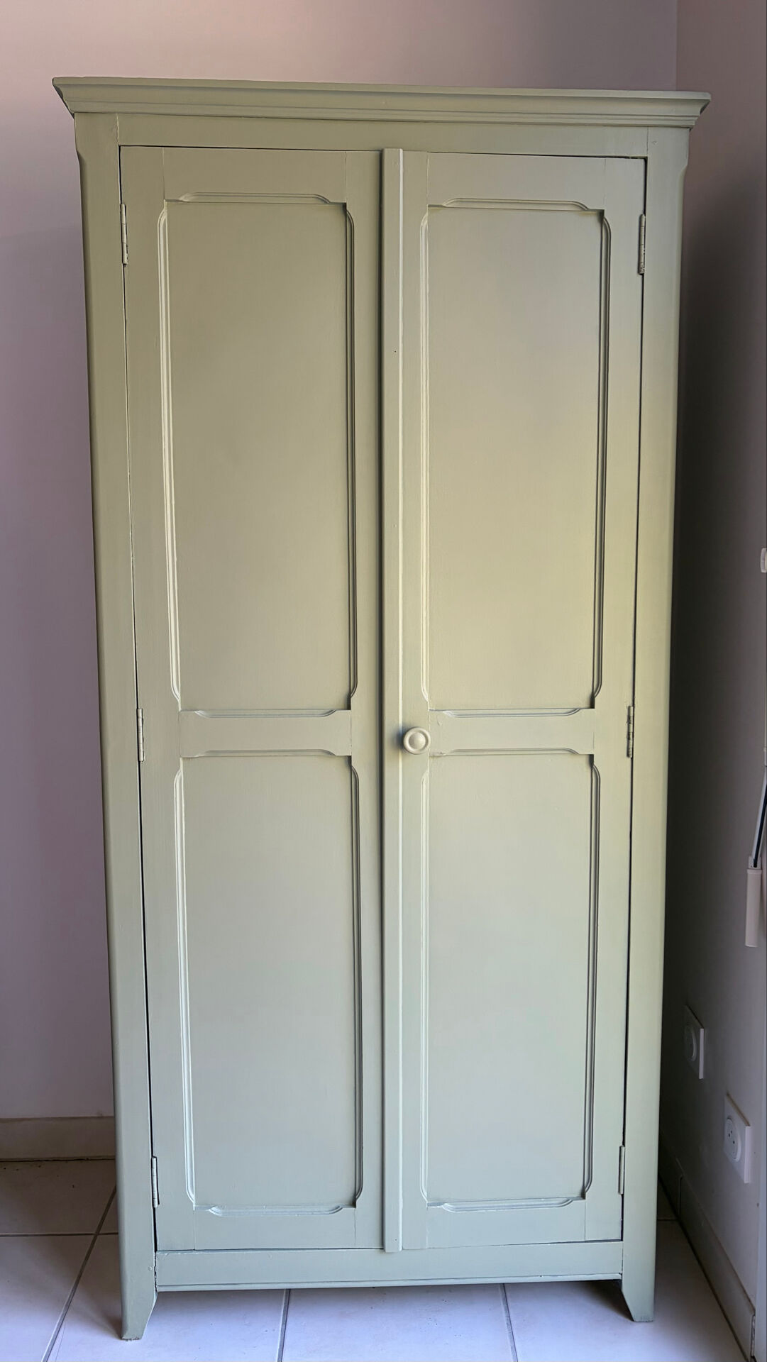 Antique Parisian wardrobe in sage green patina