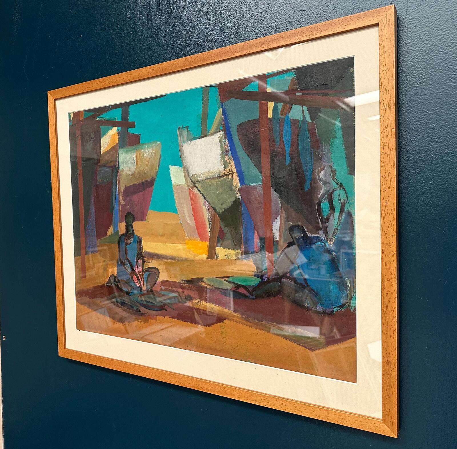 Swedish Oil on Cardboard – “Figures” – Signed – Vintage & Framed – 71