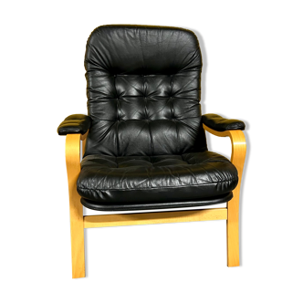 Danish vintage Bentwood black leather armchair