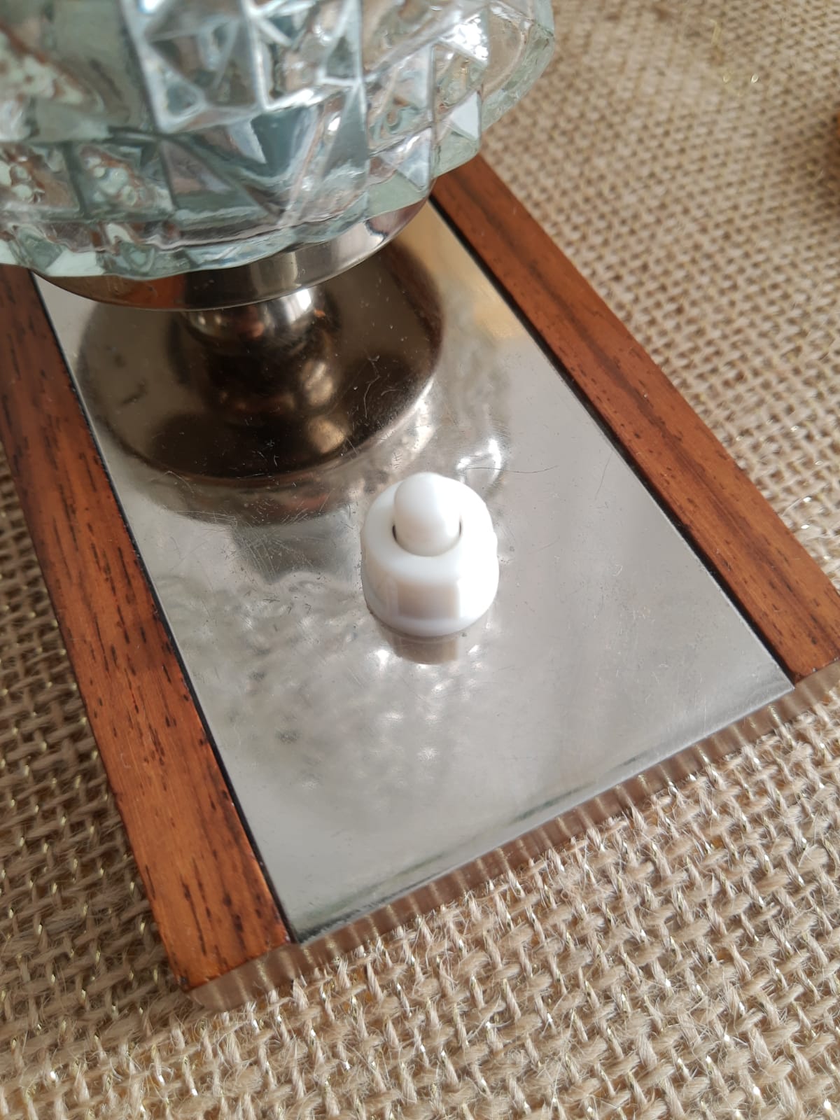 Pair of bedside lamps wood, metal and globe glass - vintage