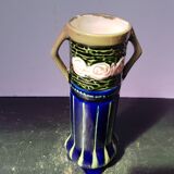 Ancien Vase Rouleau ART DECO + Anses Céramique Émaillée Vintage