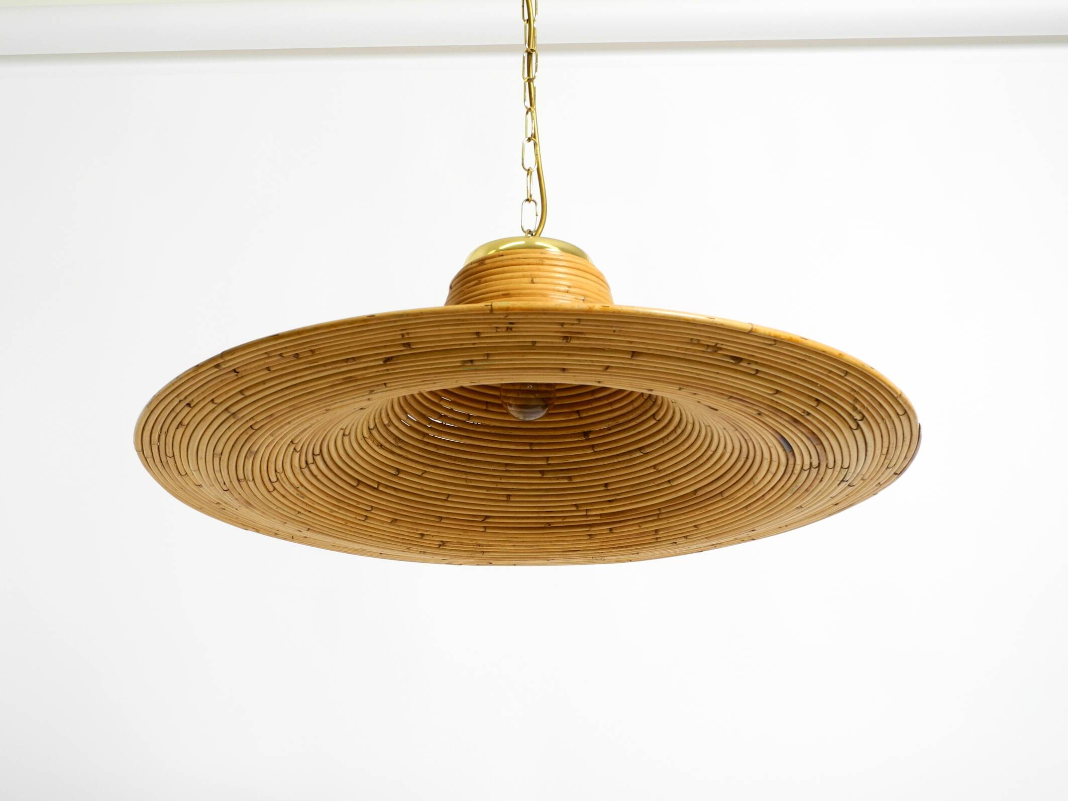 Beautiful, large Italian 1970s bright bamboo wood ceiling pendant lamp