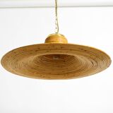 Beautiful, large Italian 1970s bright bamboo wood ceiling pendant lamp