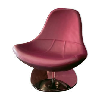 Fauteuil coque pivotant, cuir prune