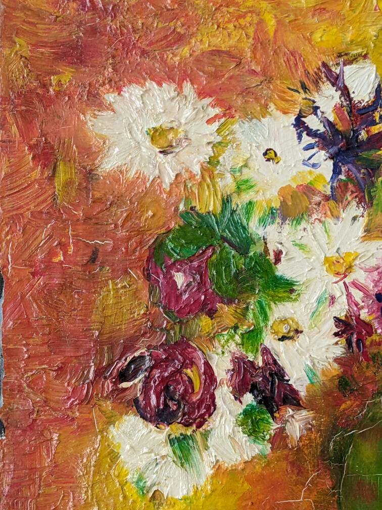 Acrylic on canvas, old painting, vintage still life, country decoration