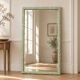 Large antique bevelled mirror in carved solid wood, green lizard – 129 × 75