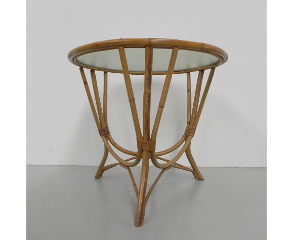 Bamboo Coffee Table With Round Glass Top Selency Bamboo Coffee Table With Round Glass, Round Bamboo Coffee Table With Glass Top