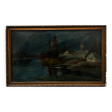 Mill landscape by the water, 20th century, signed