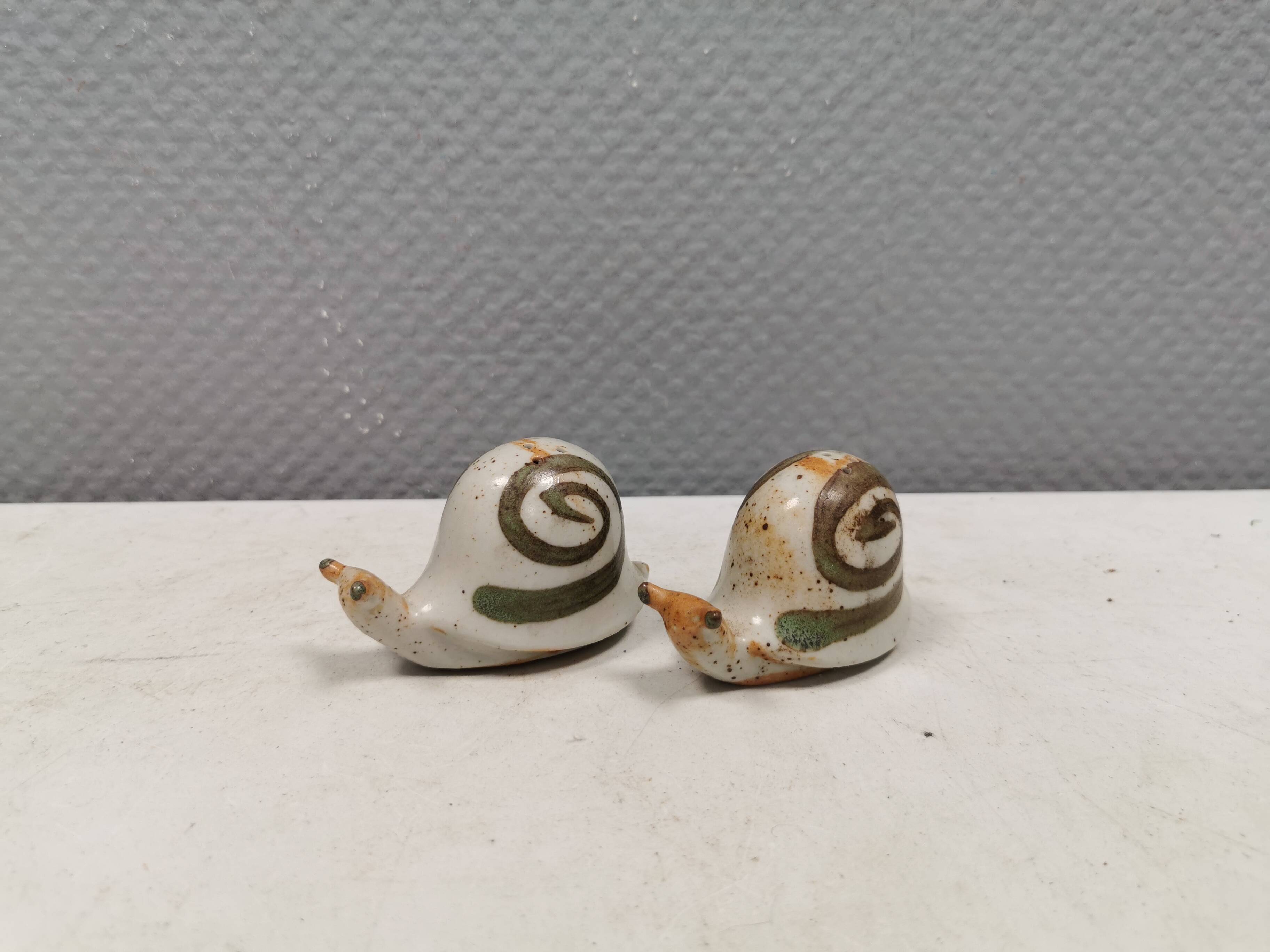 Ceramic snails as salt and pepper shakers, Denmark, 1970s-1980s