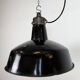 Industrial Black Enamel Factory Lamp with Cast Iron Top, 1950s