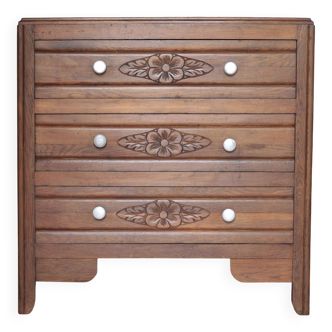 Wooden chest of drawers with 3 drawers, storage furniture, antique furniture, Art Deco.