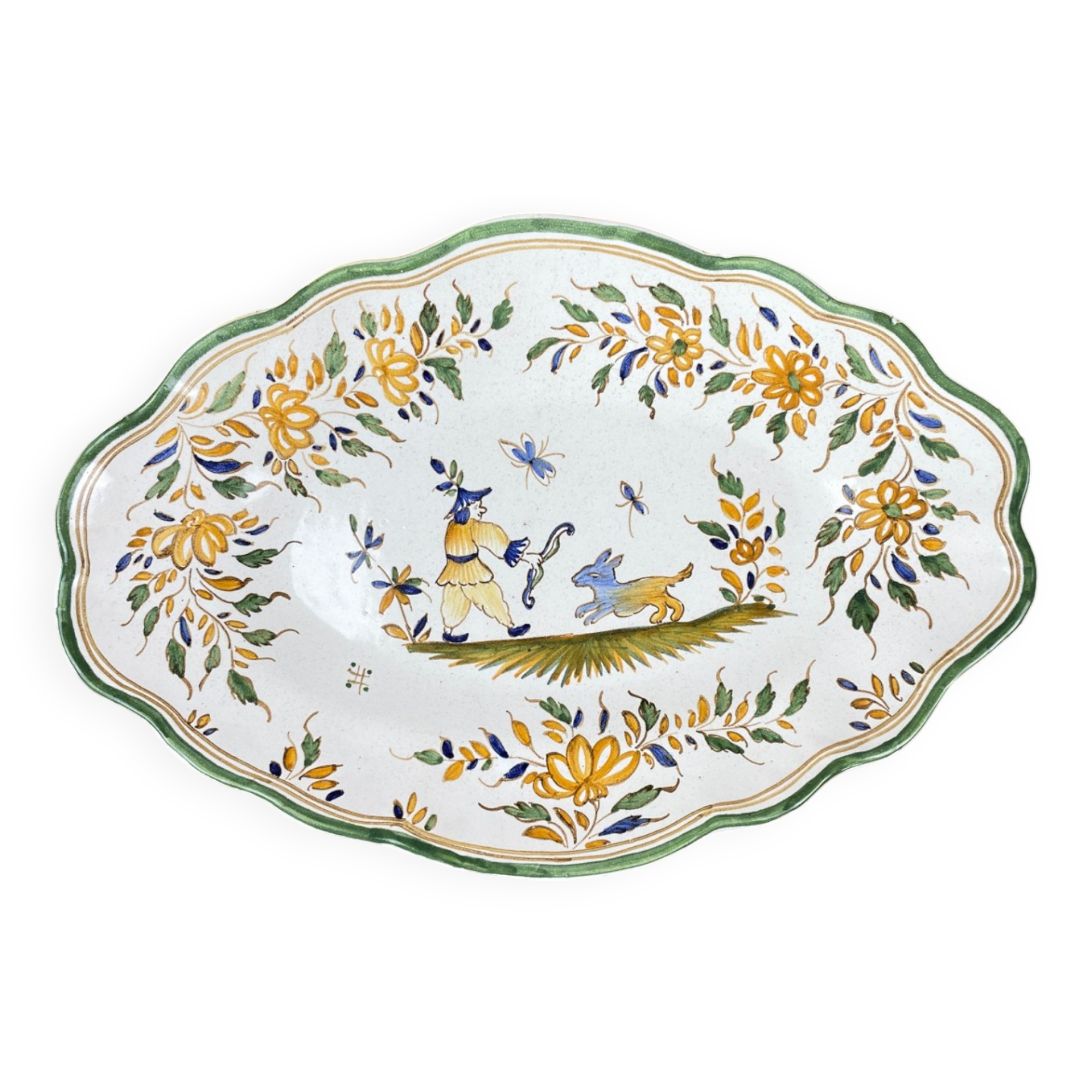 Green and white art deco dish