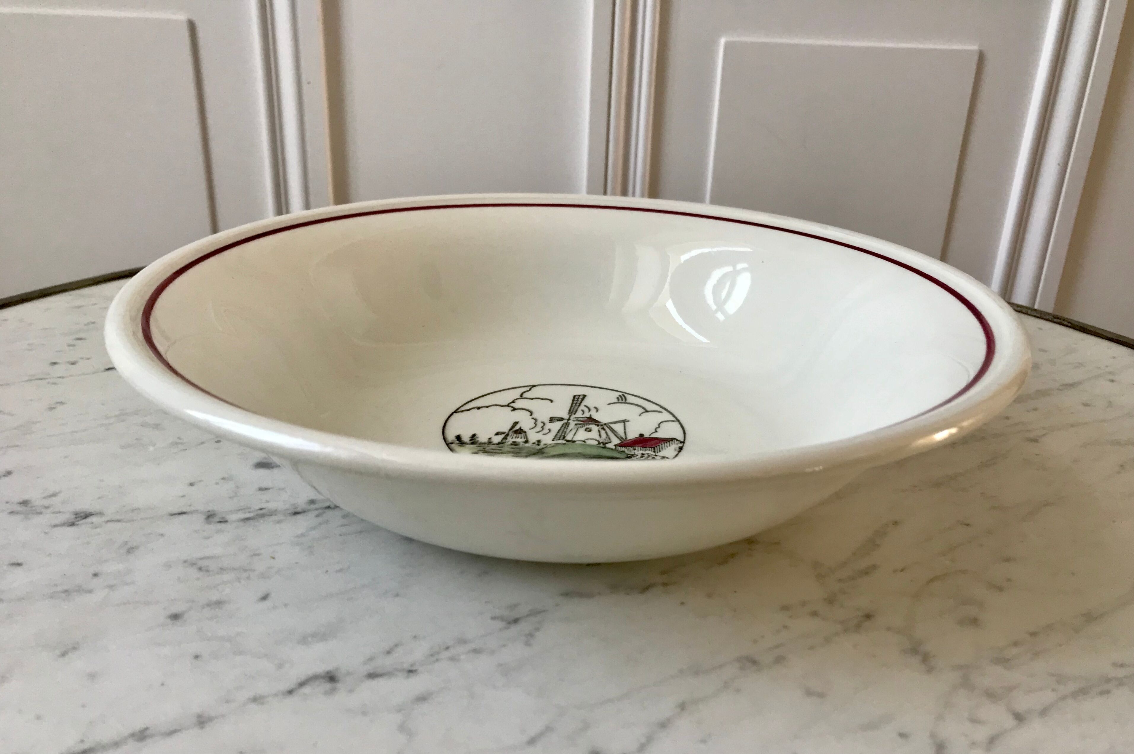 Plat creux Saint-Amand Céranord motif moulins années 60