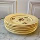 set of 9 Digoin Sarreguemines beige flat plates with pink flowers 1930s-40s