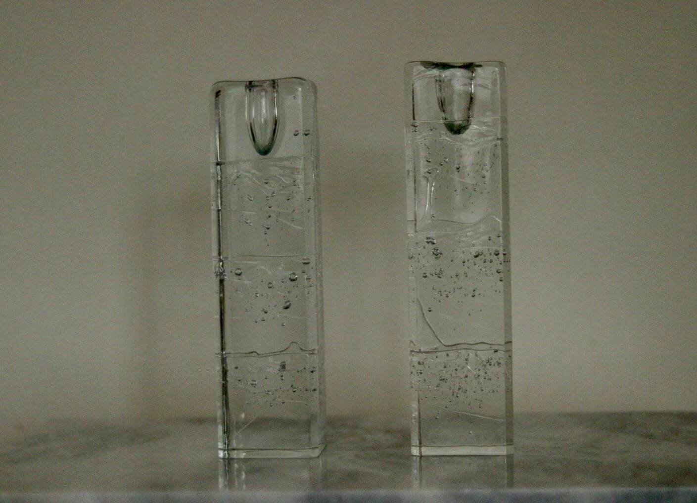 Pair Of Solid Glass Candlesticks "Arkipelago" From ittala Finland
