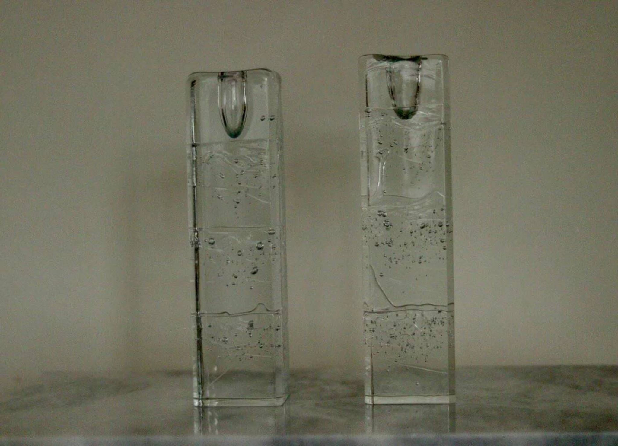 Pair Of Solid Glass Candlesticks "Arkipelago" From ittala Finland