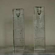 Pair Of Solid Glass Candlesticks "Arkipelago" From ittala Finland