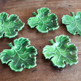 Set of 5 green ceramic leaf dishes – Vallauris
