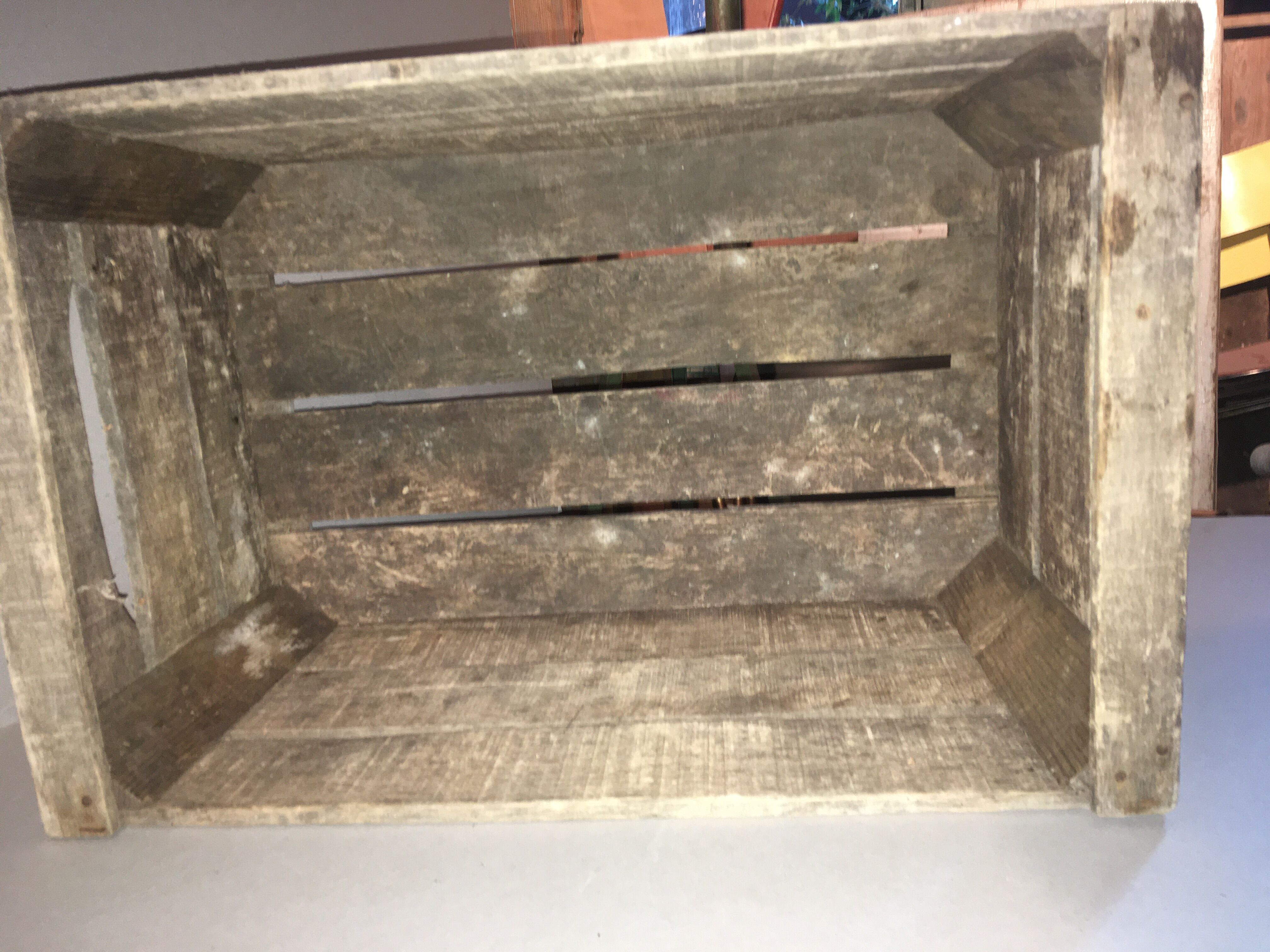 Former wooden apple crate marked JP Angers