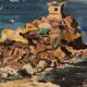 Painting of a seaside cove near Porto, circa 1950