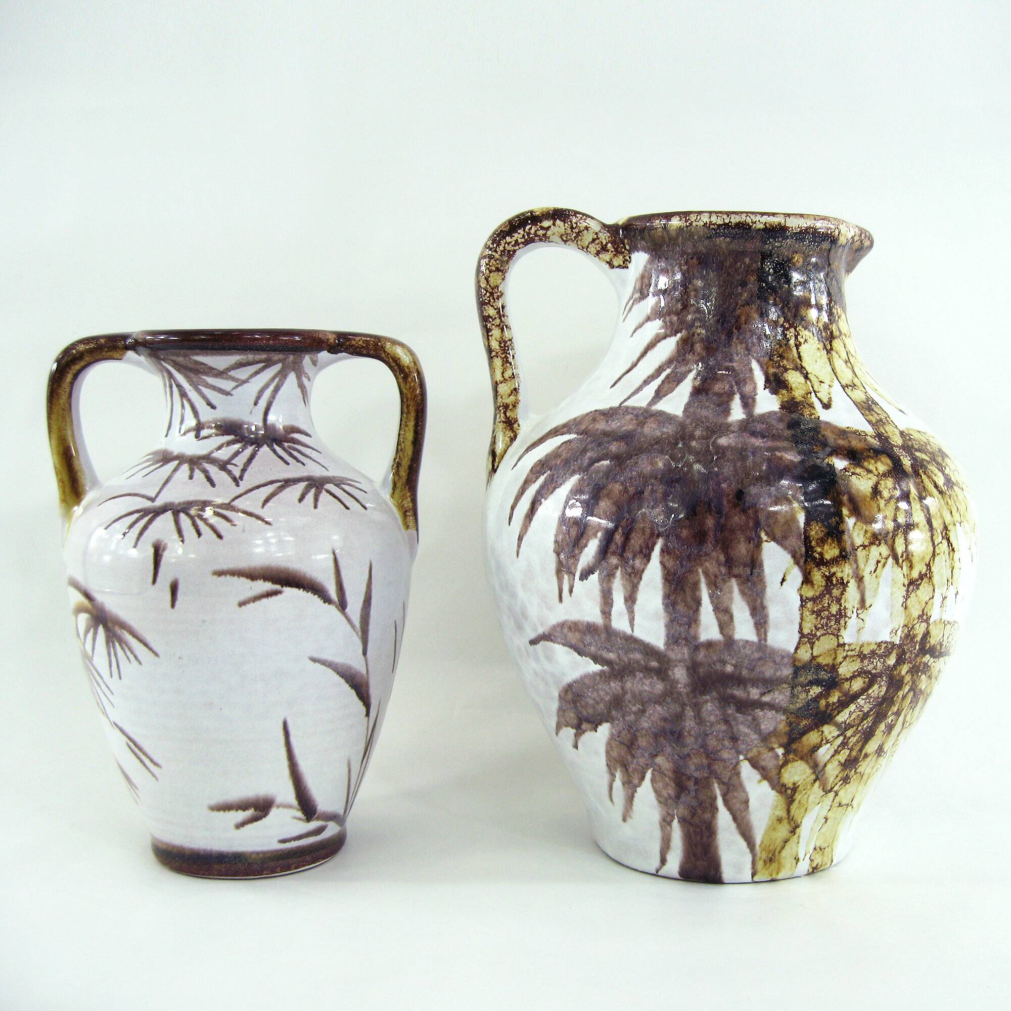 2 West Germany vases - trees and Japanese cranes decor - Marei Keramik - vintage 60s