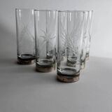 Silver Base Clear Glass Set of 6 - Italian 1960s Etched Wheat and Floral Design