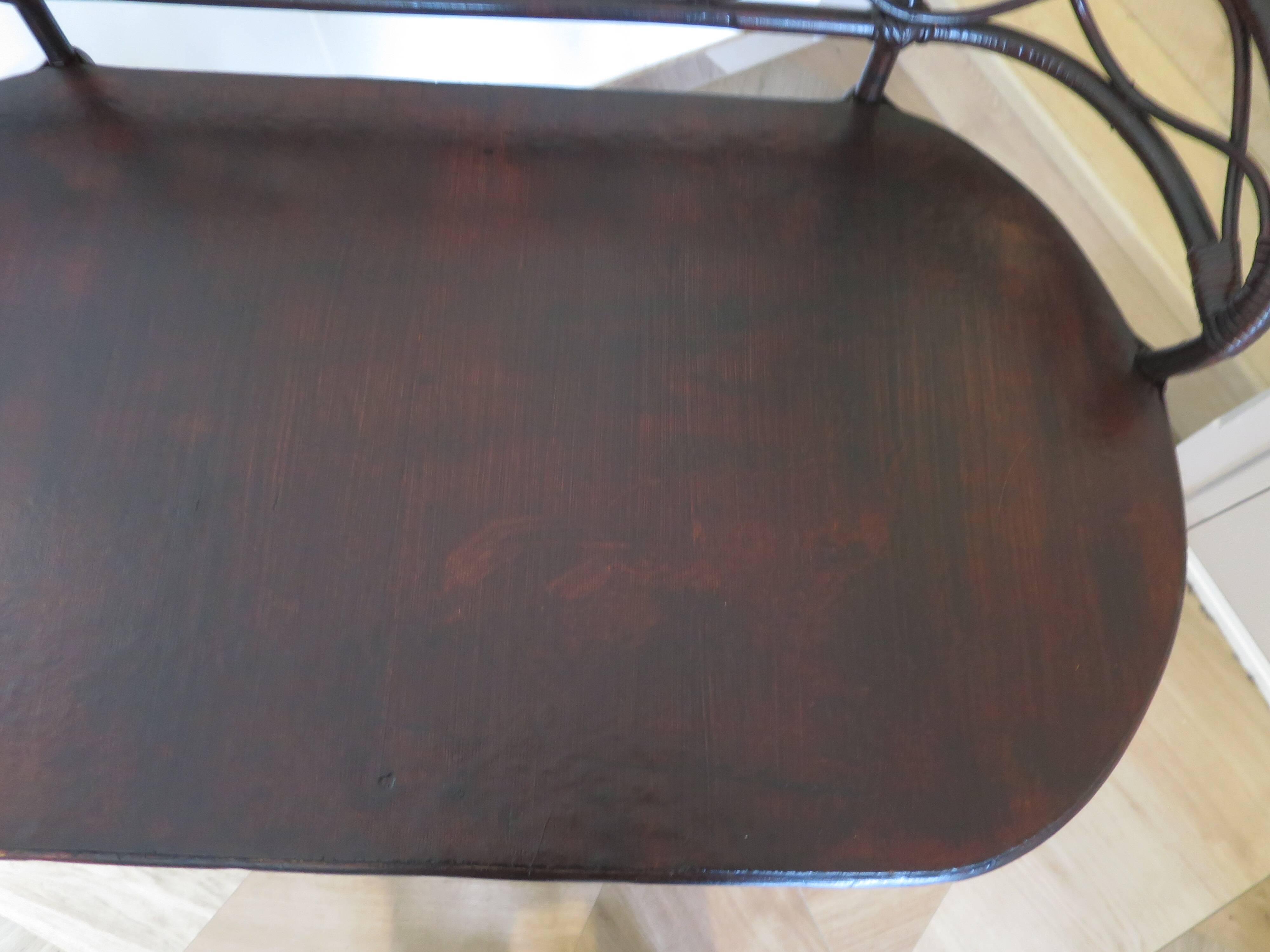 Vintage children's desk console bamboo rattan curved wood Thonet style 80s dark mahogany