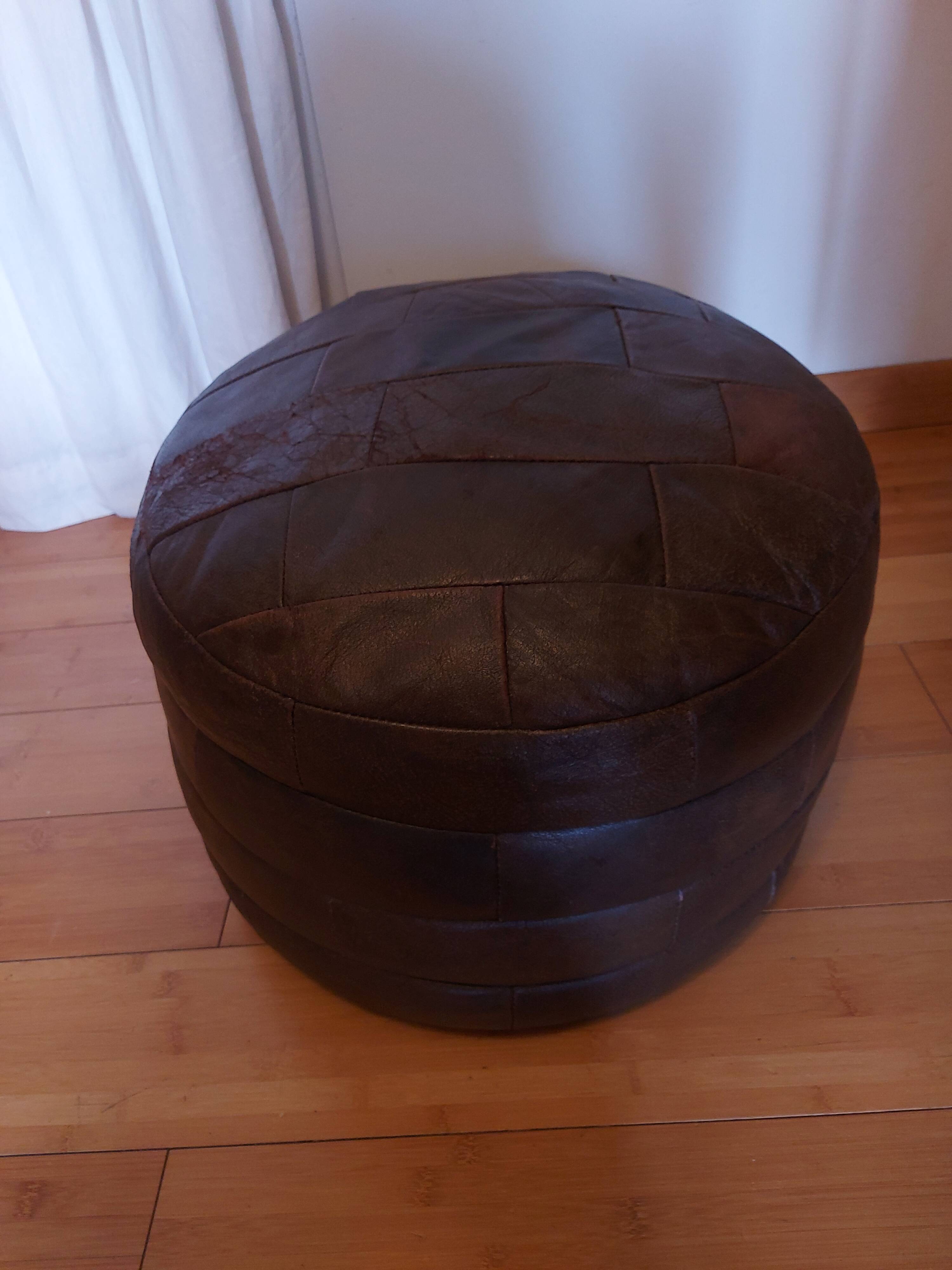 Leather patchwork pouf, vintage 70'S by Sede