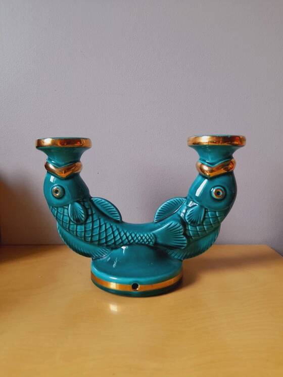 Fish Candle Holder in St Clément Faience 1950