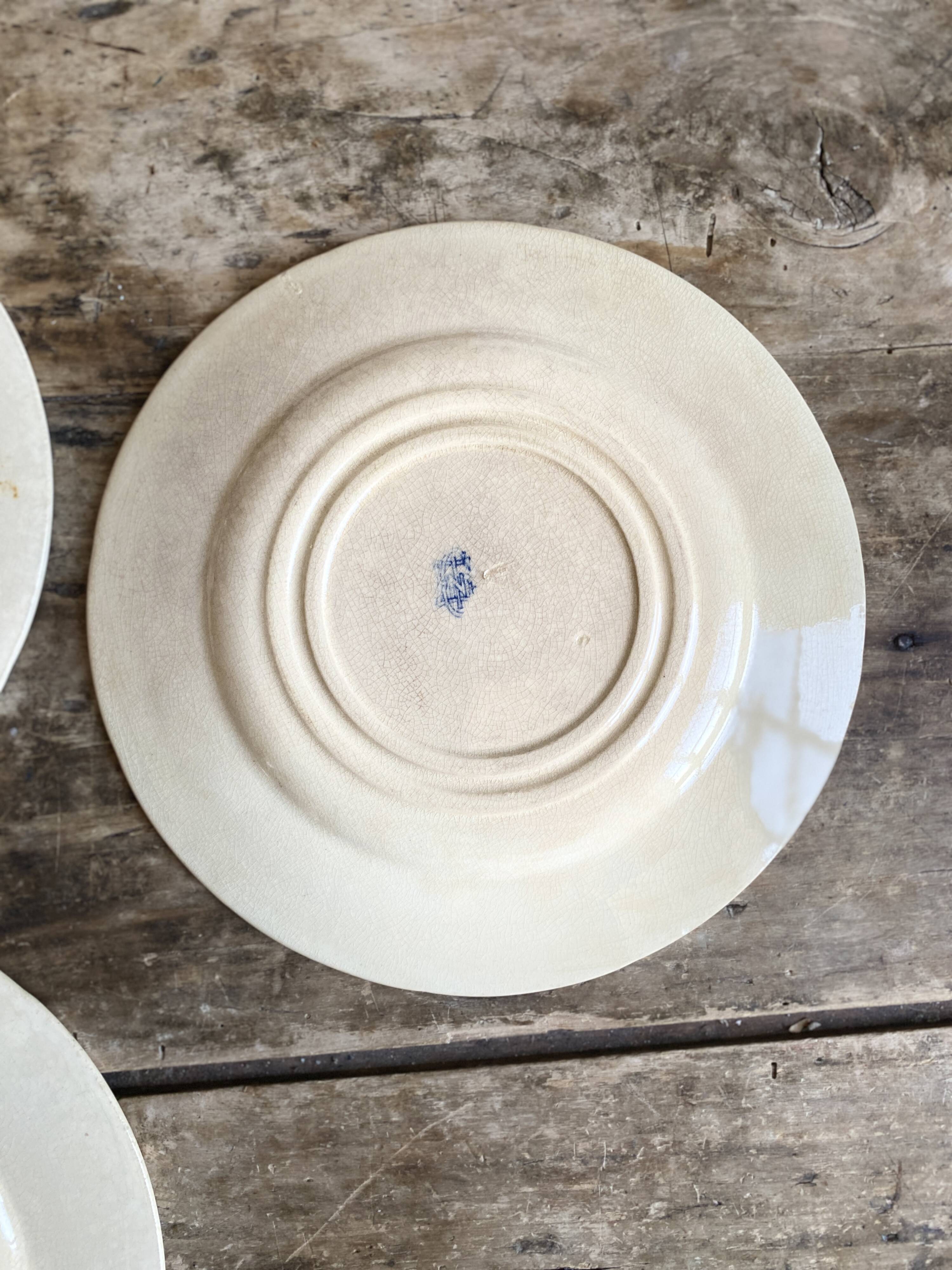 Set of 5 antique Gien plates – Fleur de Lys pattern – Ironstone
