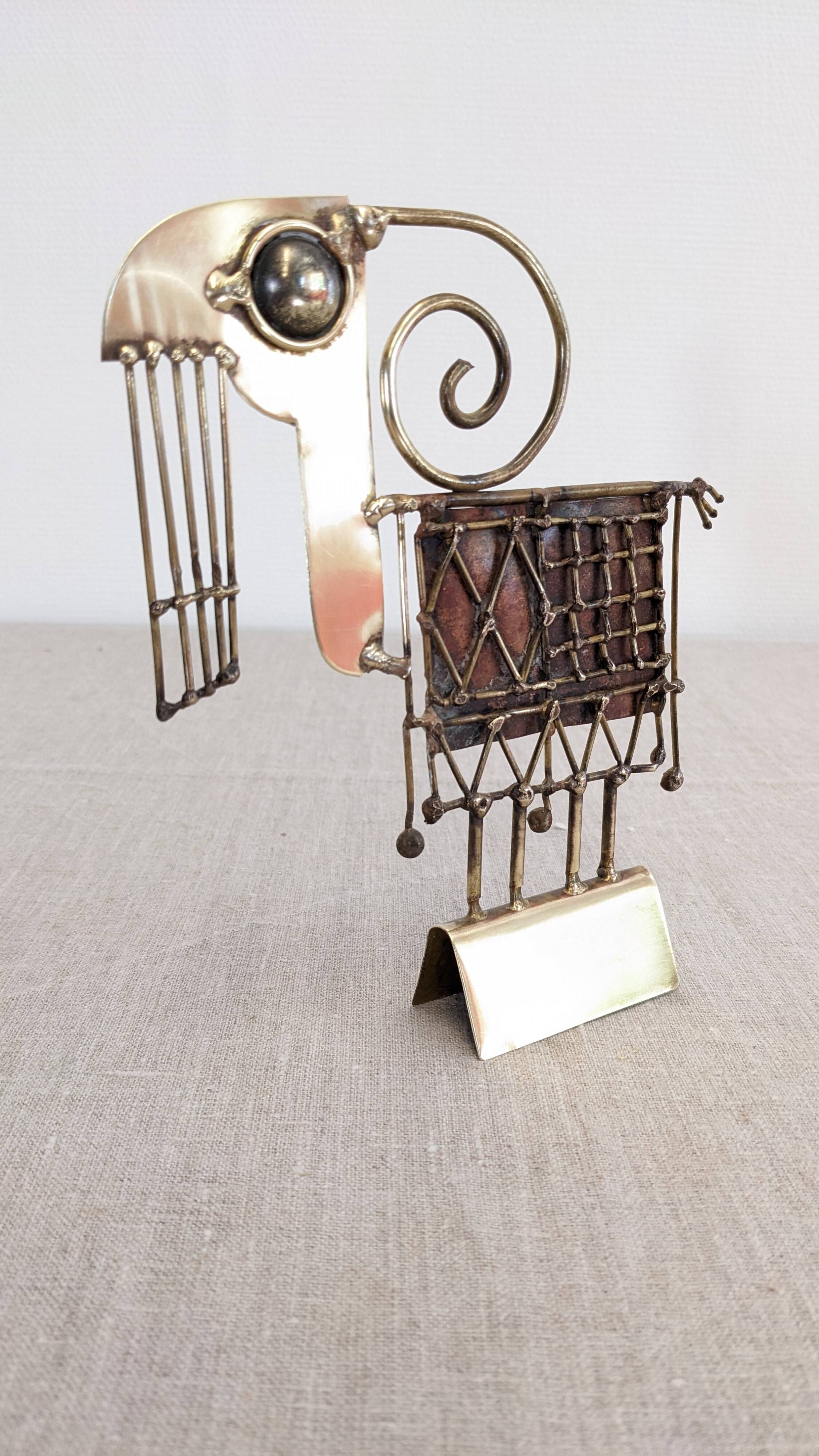 Brutalist sculpture "Goat" in welded brass and copper by Jarc circa 1970