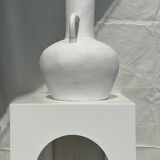 Handcrafted terracotta vase painted white with double handles h:40 d:30