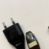 Lampe bois trompe l’œil, câble tissu, abat-jour