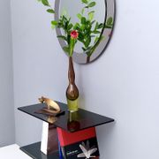Postmodern Chromed Metal Console Table with Two Smoked Glass Shelves, Italy