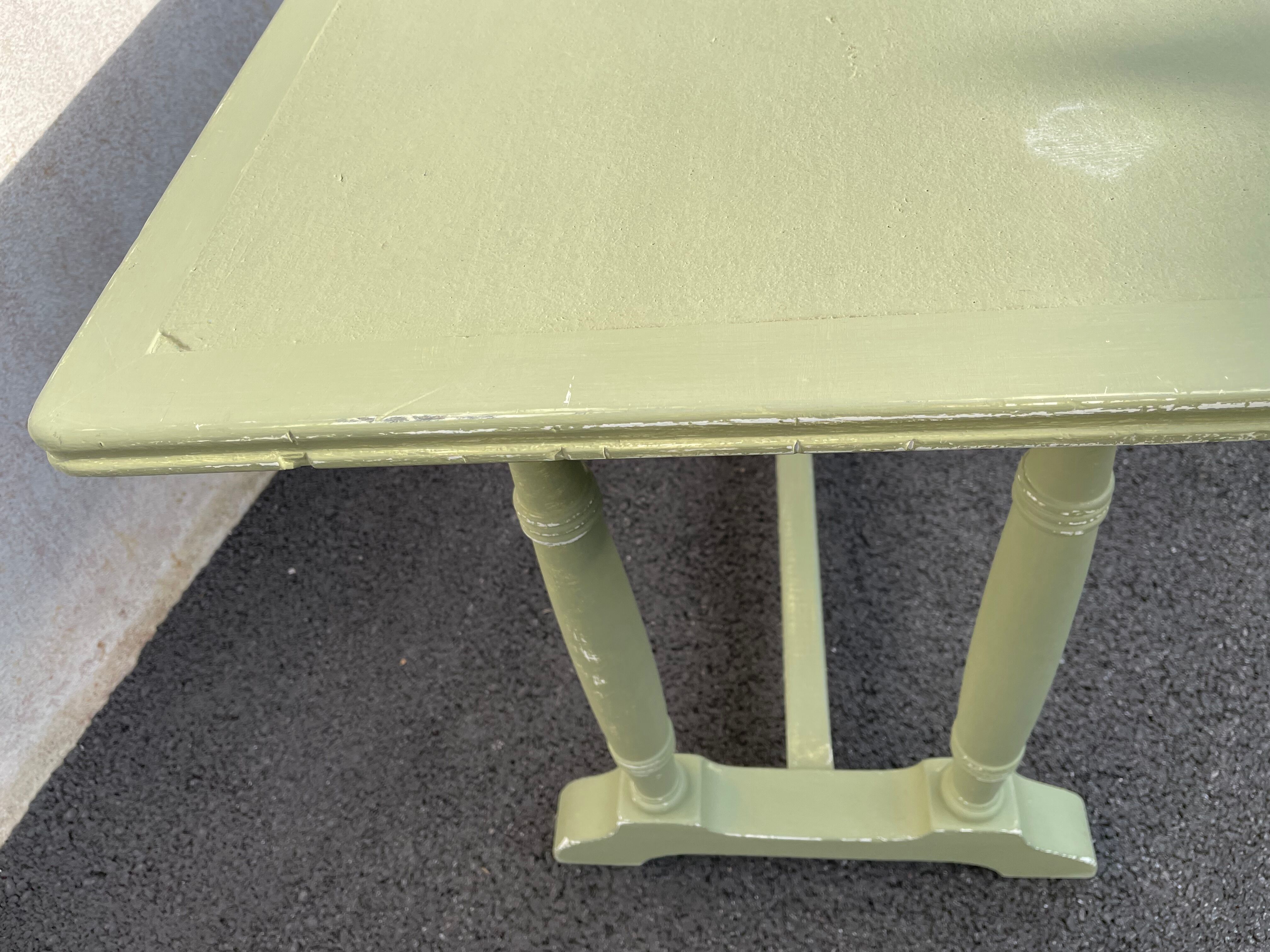 Patinated green baluster table