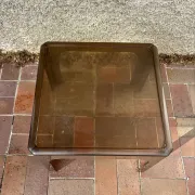 1970s occasional coffee table in smoked Plexiglas by Prisunic