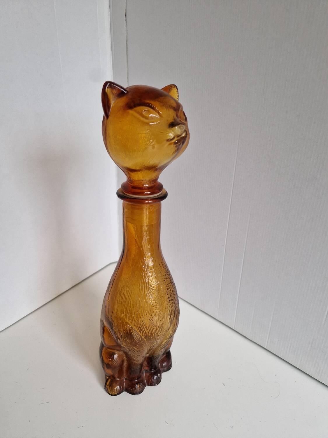 Vintage Empoli Amber Glass Cat Shaped Bottle