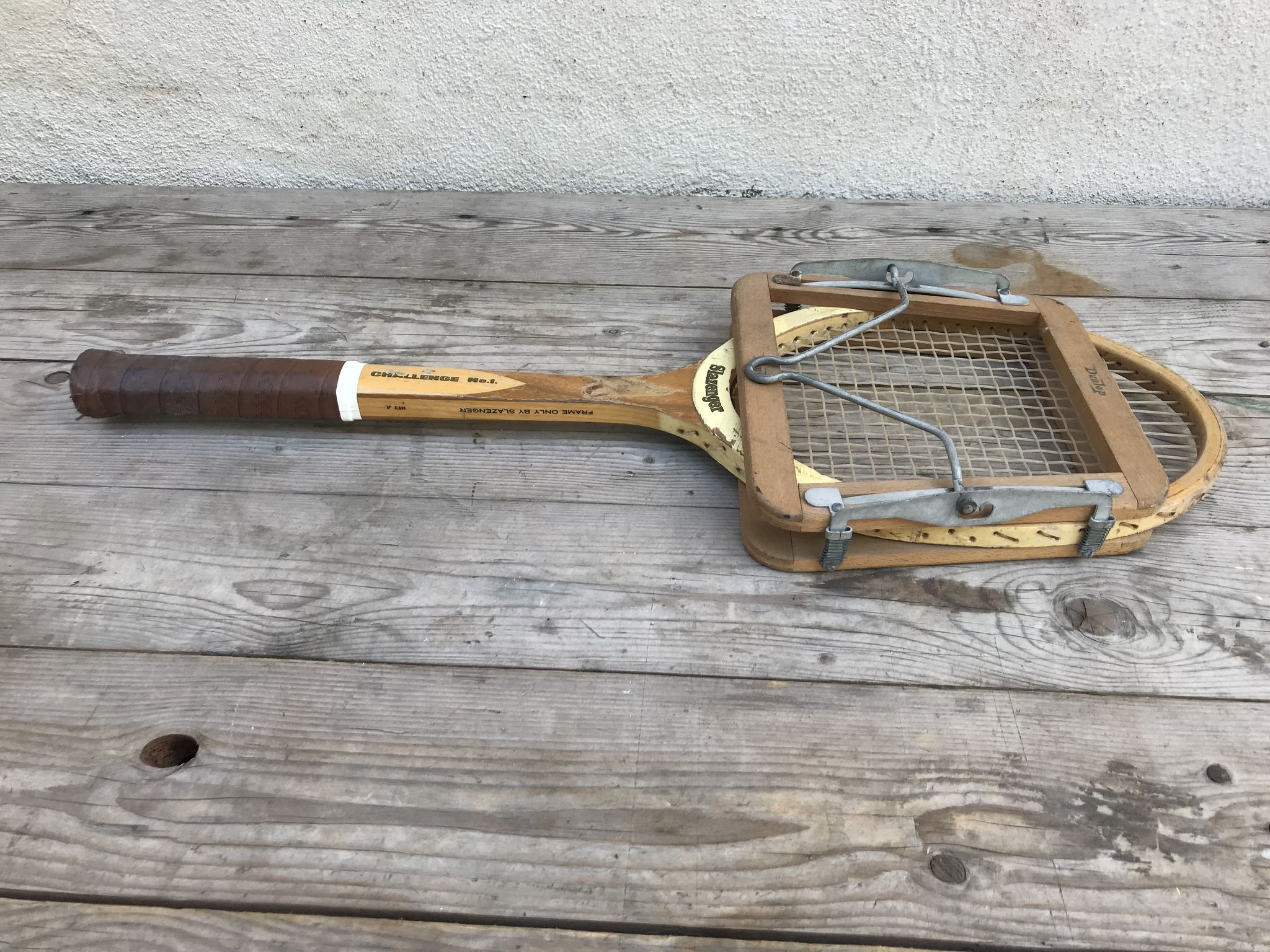 Slagenzer wood and leather vintage old tennis racket