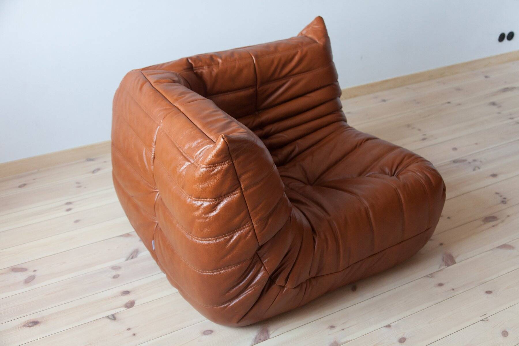 Cognac  brown leather Togo living room set, set of 5