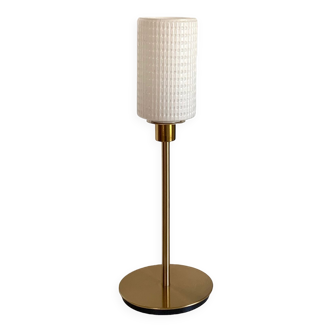 Lampe opaline texturée vintage avec un pied doré