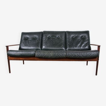 Danish sofa 3 places in Rosewood and Leather by Grete Jalk for Poul Jepessen 1960.