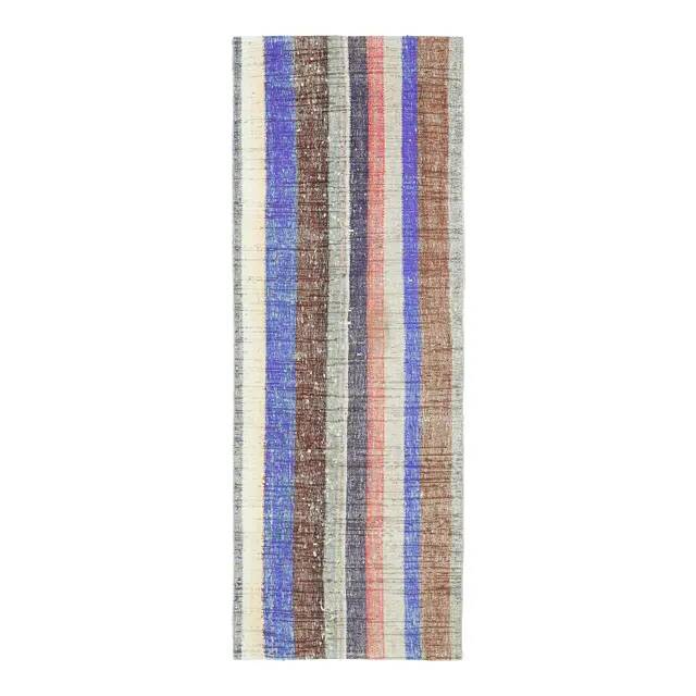 Vintage Turkish Hand-Knotted Wool Cotton Beige Kilim Runner Rug 87x237