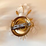 3 wall lights in glass and gilded brass