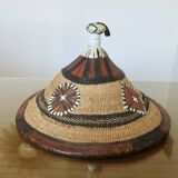 African conical hat, Fulani, in leather and braided rope, 1900, wall decoration