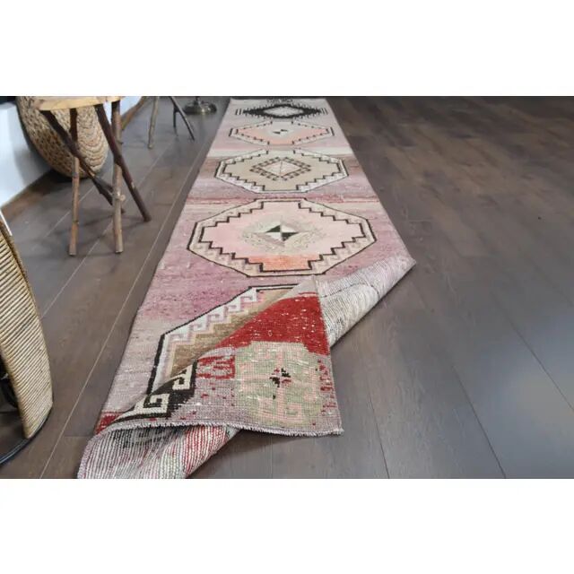 Vintage Turkish Oushak Wool Handmade Runner 74x352