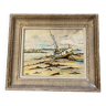 Peinture huile marine bateau au mouillage signee jean paturel avec cadre