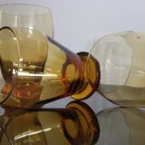 4 old amber colored glasses