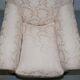Victorian suite in damask, walnut frame, legs carved in lion's paw.