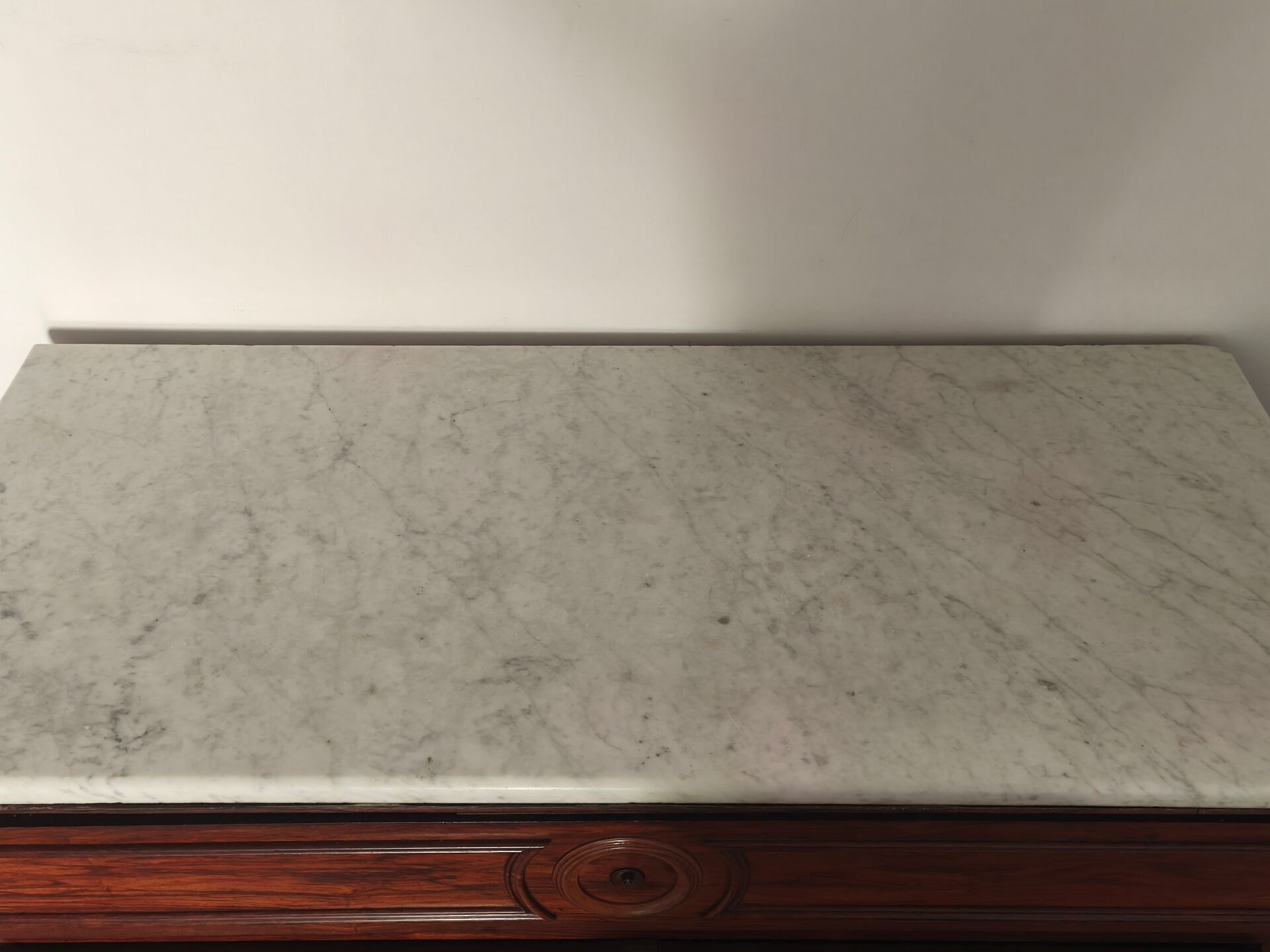 Antique Louis-Philippe style commode with Carrara marble top.