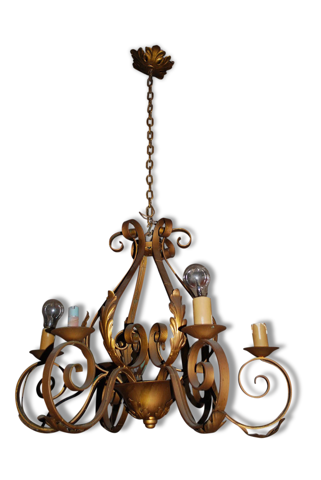 Gold patinated iron chandelier